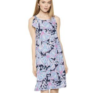 Lilly Pulitzer Luella Swing Dress Womens S Deep Sea Navy Shells Pima Cotton